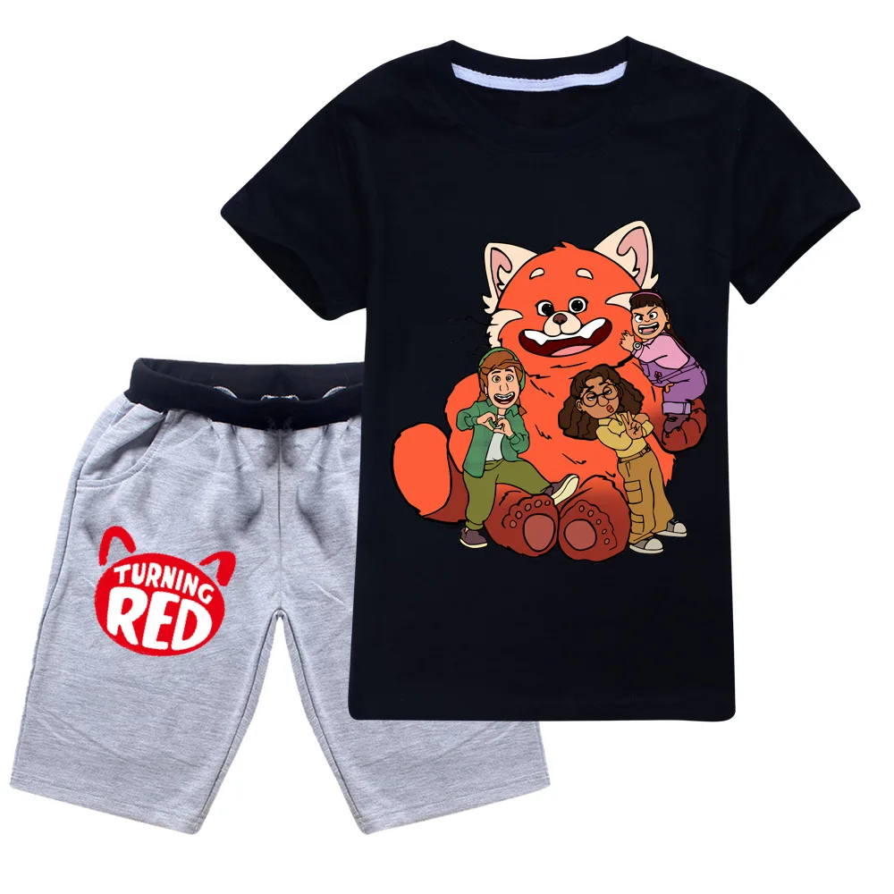 

2022 Disney Summer Cartoon Print T-Shirt 2 Piece Fashion Sportswear Short Sleeve Cotton + Shorts Streetwear Boys Girls Suits