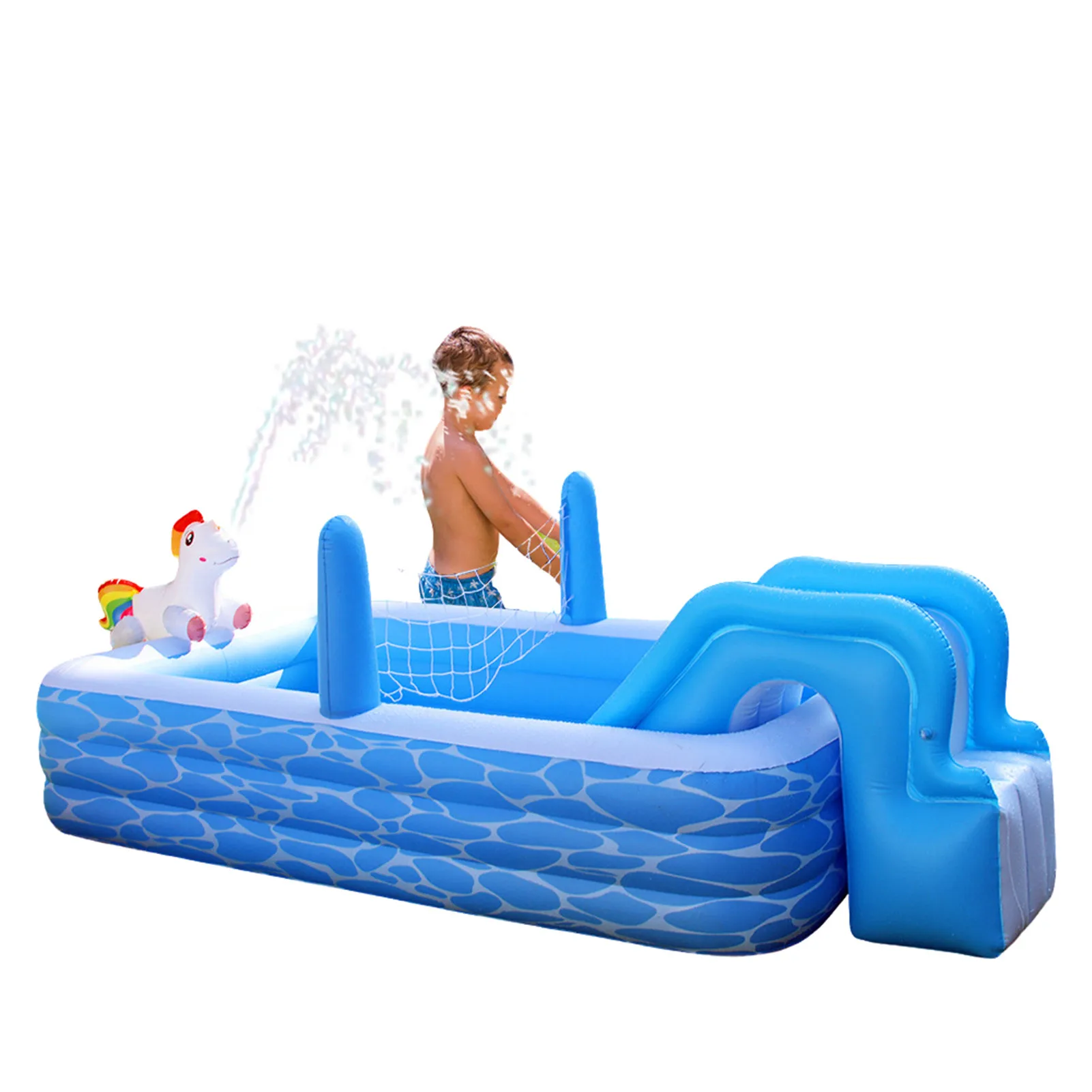 Blow Up Inflatable Pool Blow Up Swimming Pool Multi Functions with Sprinkler Slide Net Summer Outdoor Lounge Pool Water Park Pla
