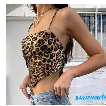

Women Leopard Print Backless Tie Back Crop Tank Top