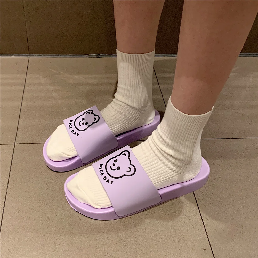 2023 Summer Women Slippers Bath Thick Platform Non-Slip Home Bear Cartoon Flip Flops Beach Sandals Ladies Slides Indoor Outdoor