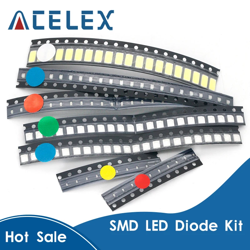 

500pcs=5colors x 100pcs 5050 5730 1210 1206 0805 0603 0402 SMD LED Diode Kit Red / Green / Blue / White / Yellow