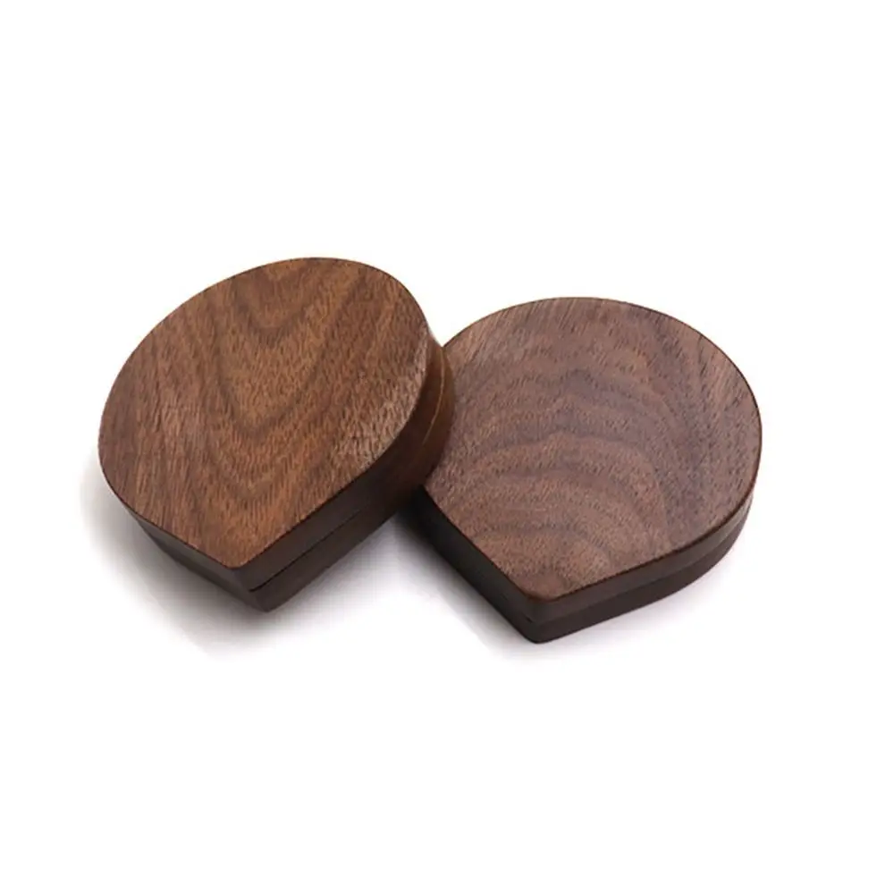 Mini Black Walnut Wood Makeup Mirror Foldable Round Rotating Cosmetic Handheld Magnetic Closure Compact Pocket