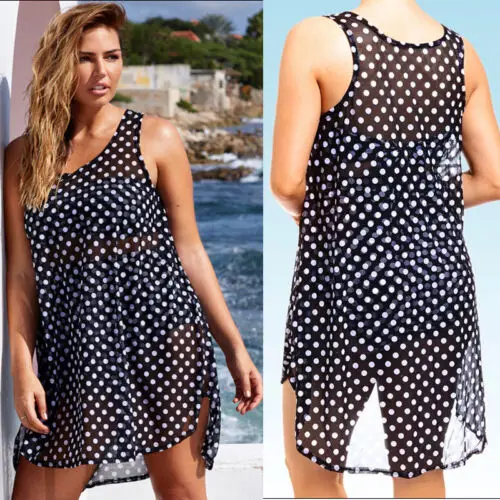 

Sexy Women Swimwear Cover-Ups Polka Dot Chiffon Bathing Suit Large Summer Women Beach Dress Swimsuit Ropa Mujer Clothing