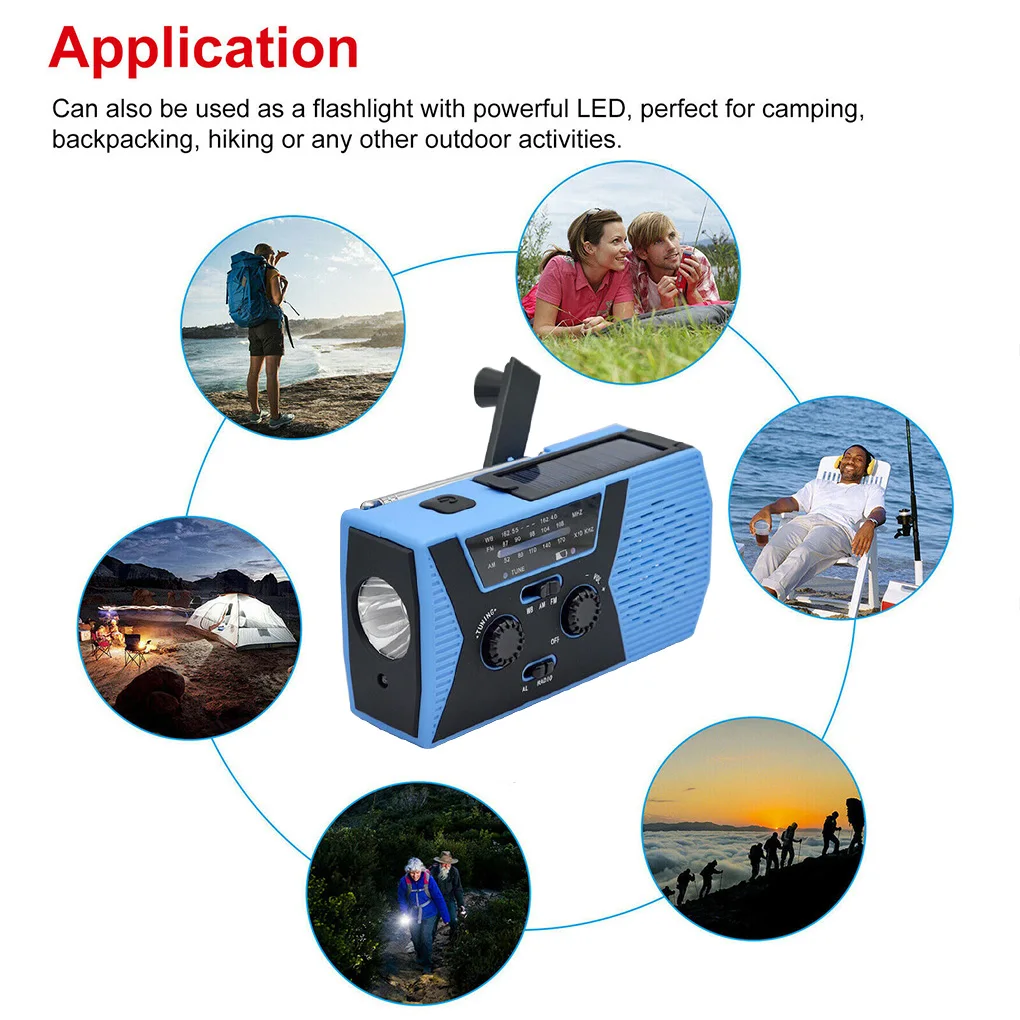 emergency solar power hand crank generator 2000mah bank amfm radio dynamo led flashlight phone charger free global shipping
