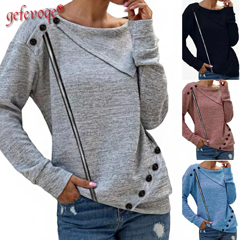 

Autumn Winter Women Fashion Simplicity Button Clothing Lady O-Neck Solid Color Long Sleeve Blouse Popularity Loose Casual Top