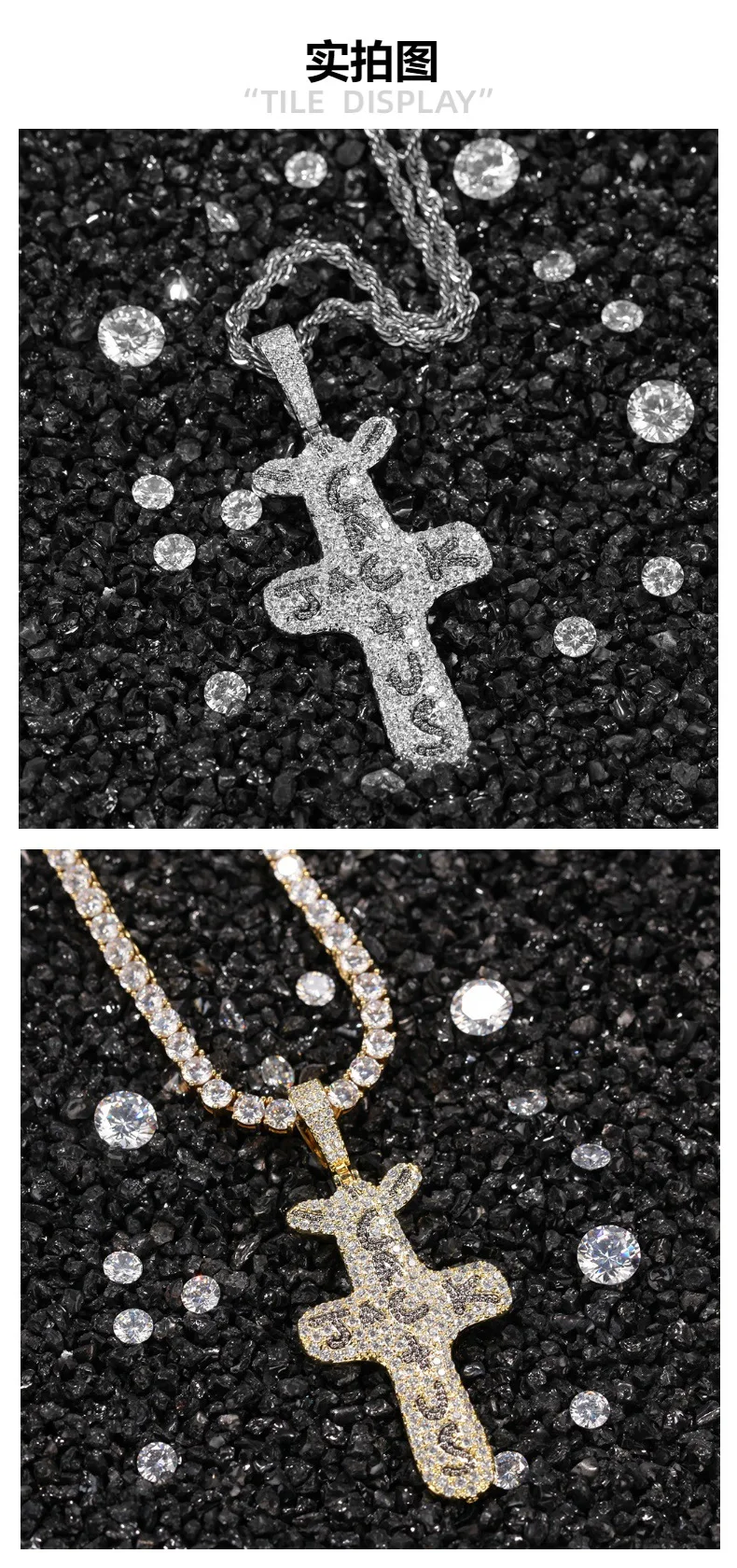 Фото Джек крест форма Bling Bing Iced Out кулон ожерелье рок рэпер модные ювелирные изделия в стиле хип-хоп BP325 №2