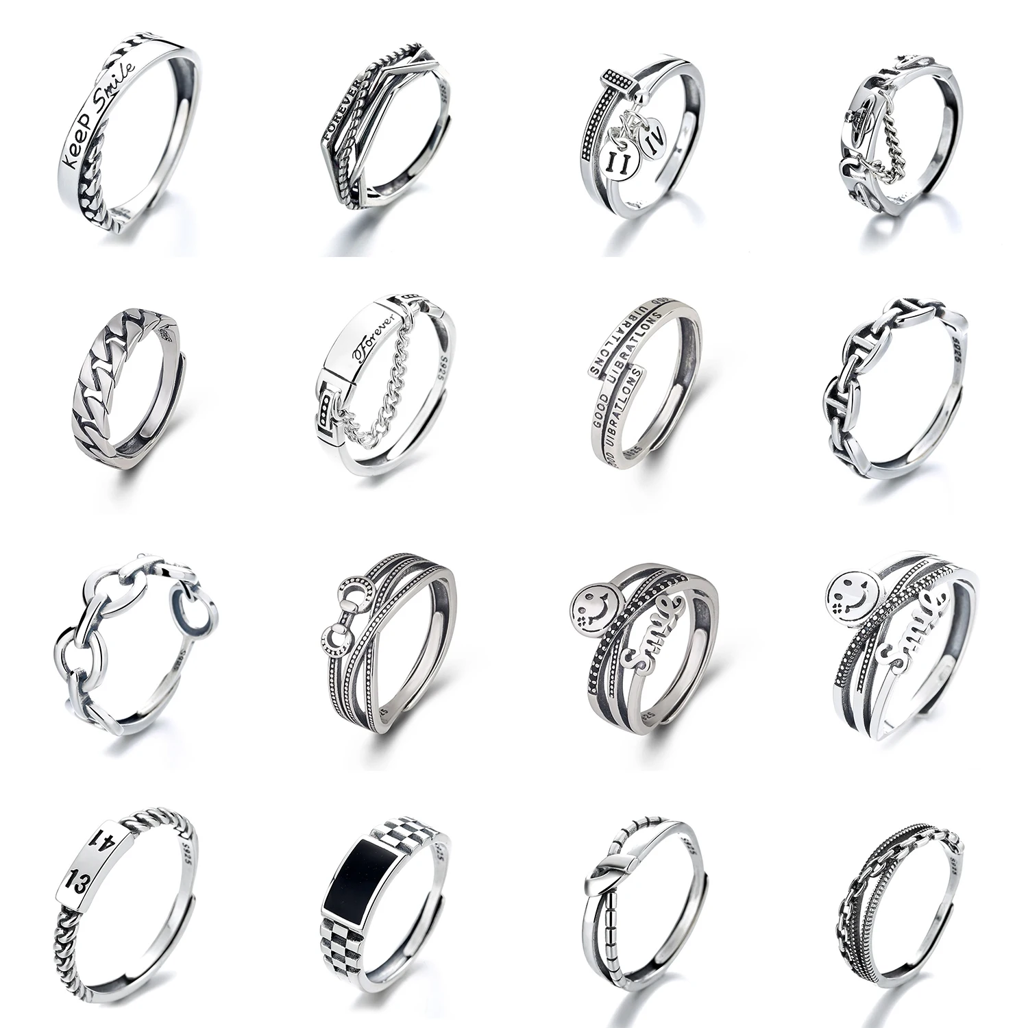 

SHARK Chain Smile Ring for Women Mens Real 925 Sterling Silver Fashion Retro Party Anniversary Luxury Fine Jewelry Lover Gifts