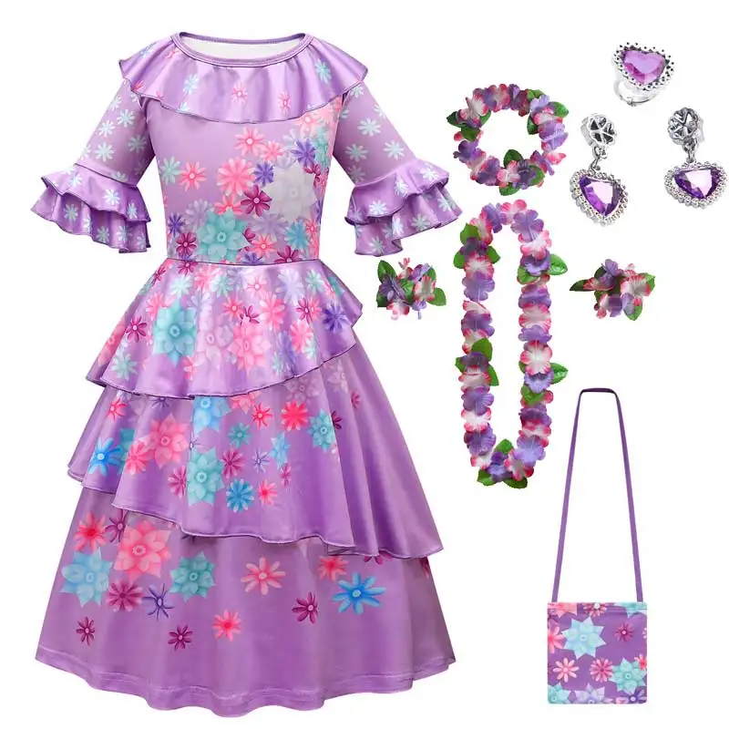 

Girls Isabela Dress Princess Madrigal Party Cosplay Kids Children Purple Dance Dress Bag Anime Halloween Costume