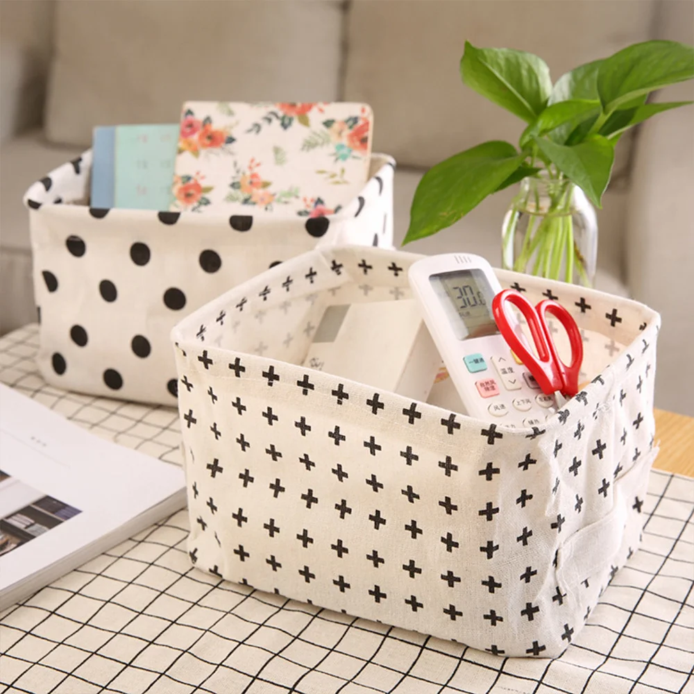 

Canvas Foldable Desktop Storage Basket Remote Control Underwear Cosmetic Toy Organizer Portable Household Organization