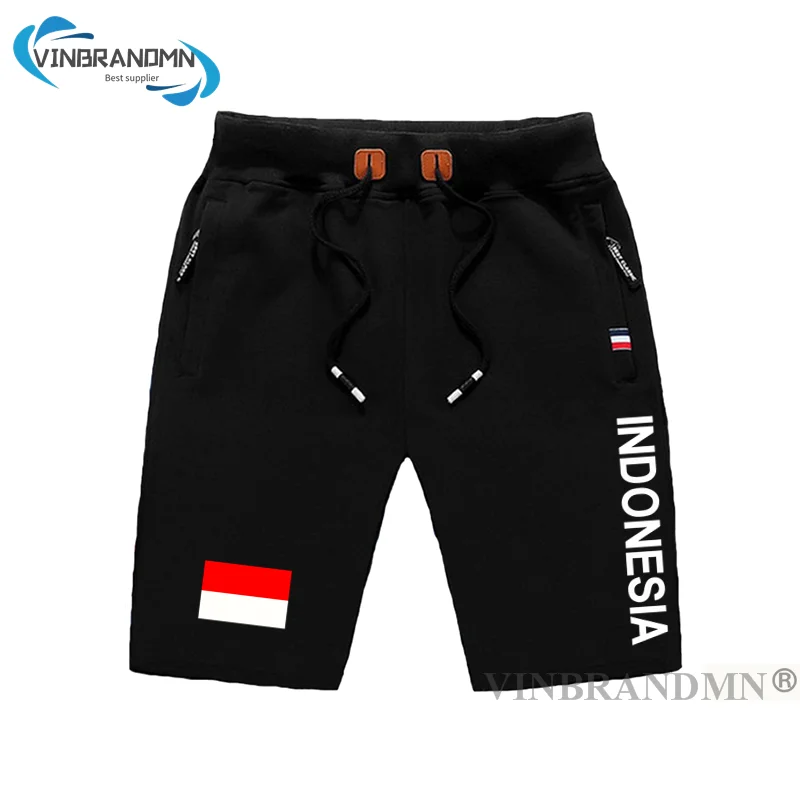 

Новые индонезийские оригинальные мужские пляжные шорты с флагом, тренировочные спортивные шорты на молнии с карманом для бодибилдинга, 2023 хлопок, ID