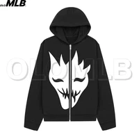 hip hop cartoon ghost graphic streetwear retro 90s y2k loose casual mens hooded zipper loose gothic long sleeve clothes