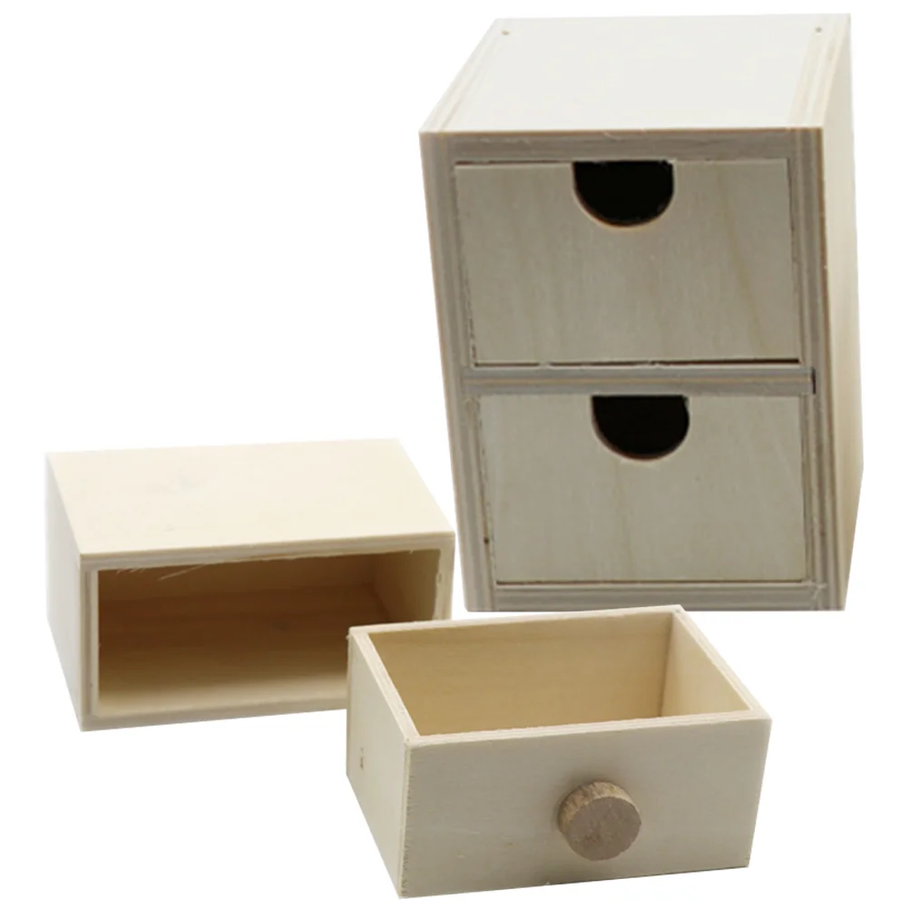 

2 Pcs Storage Drawers Unpainted Wooden Small Unfinished DIY Blank Child For Children