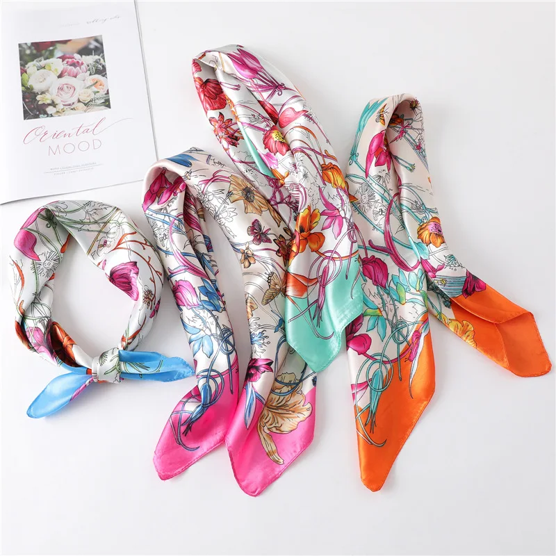 

NEJANHOM Imitation Silk Scarf Printing Hijabs for Woman Bandana Women's Neck Scarves Satin Hair Scarf New Wrap Apparel FL12