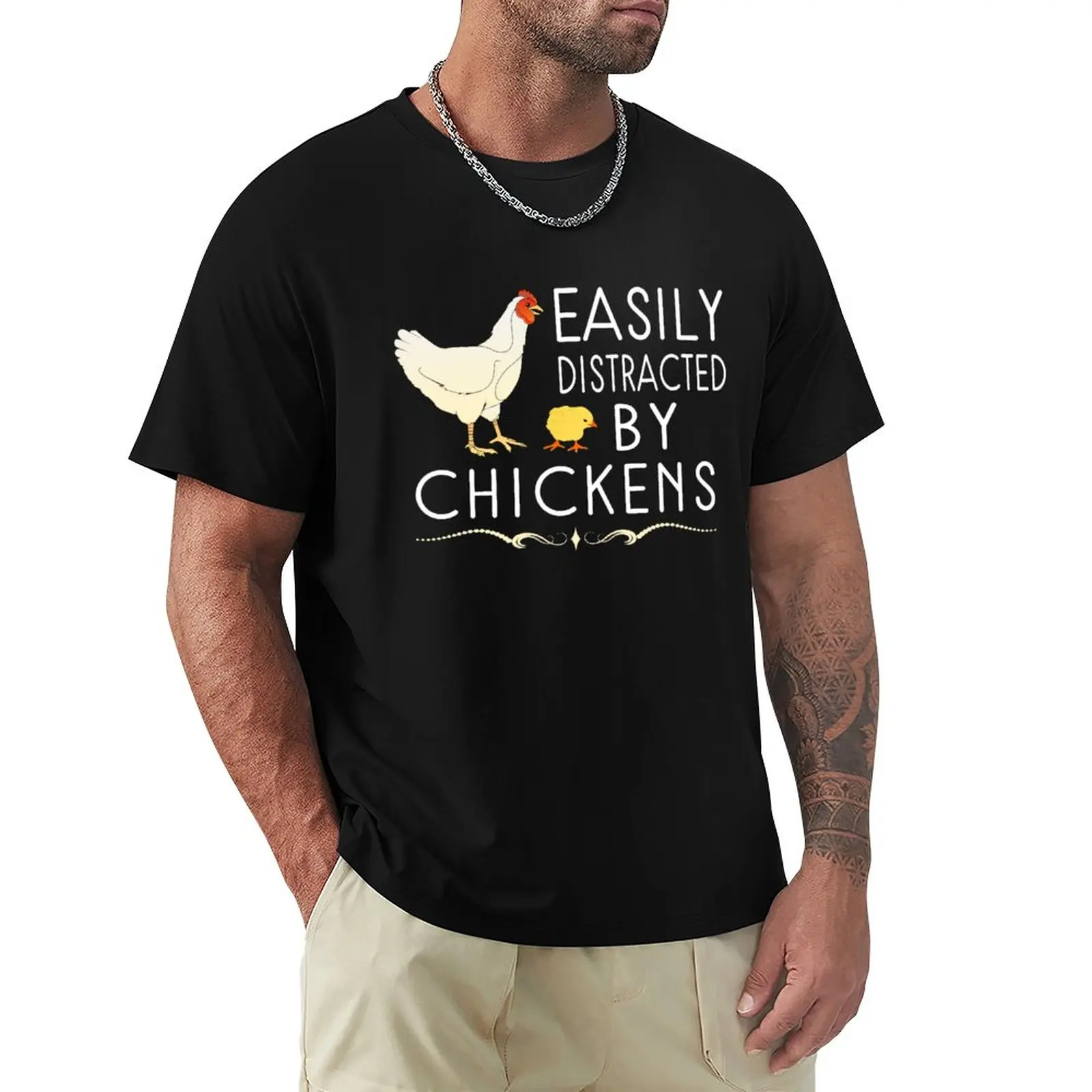 

Easily Distracted By Chickens T-Shirt Anime Plain t-shirt Kawaii Clothes Sports Fan t-shirts Mens T Shirts Casual Stylish