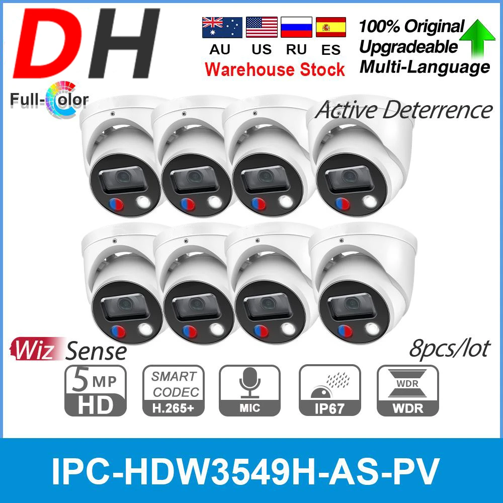 

Dahua IPC-HDW3549H-AS-PV 5MP Full-Color WizSense Active Deterrence Built-in mic Fixed-focal Eyeball WizSense Network Camera 8pcs