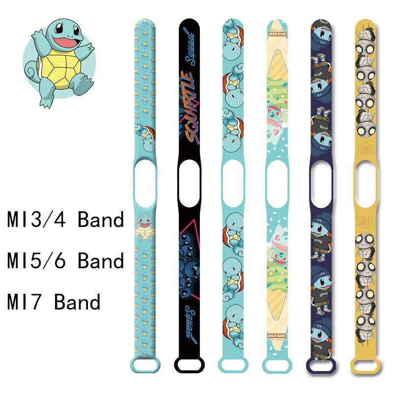 Pokemon Anime Figures Children Toys Squirtle Wrist Strap For Mi Band 7 6 5 4 Pokemon Accessories Watchband Band 7 Bracelet Gifts