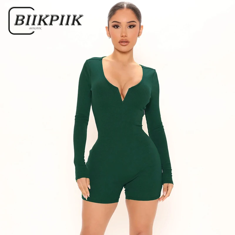 

BIIKPIIK зеленые повседневные узкие комбинезоны модные лаконичные элегантные цельные наряды для женщин с длинным рукавом одежда для весны