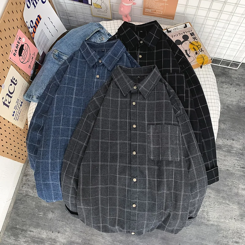 

Pop-style shirt, plaid casual casual casual large men's long-sleeved shirt