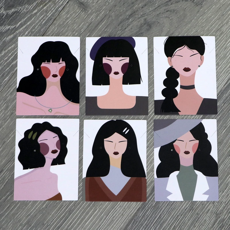 100Pcs Earrings Necklace Display Card Cardboard 6x8cm Goddess Head Series Stud Earrings Ear Clip Bracelet Packaging Jewelry Card