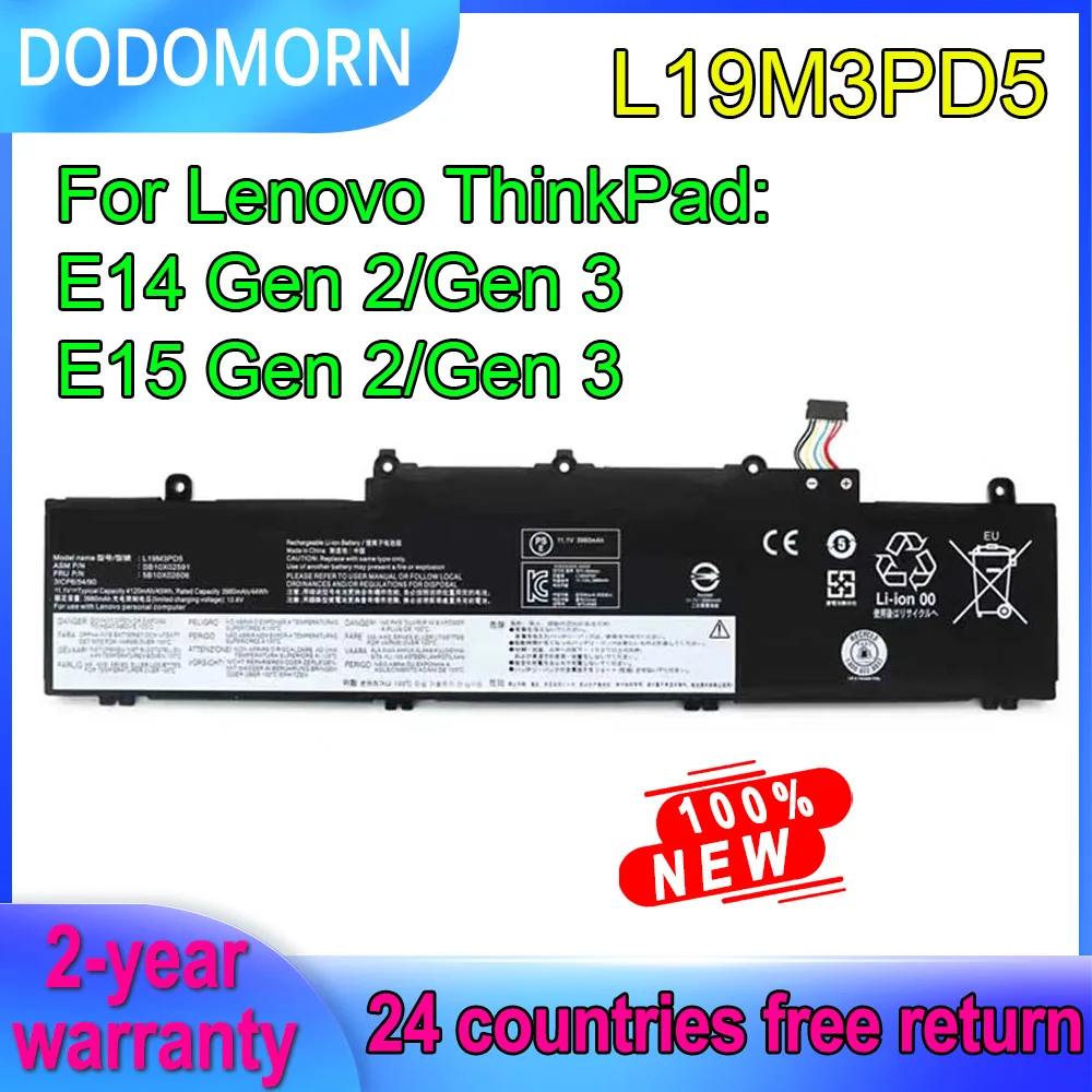 

DODOMORN L19C3PD5 L19M3PD5 L19D3PD5 L19L3PD5 для Lenovo ThinkPad E14 Gen 2 Gen 3,E15 Gen 2 Gen3 5B10X02600 11,1 В 45 Вт/ч 4120 мАч