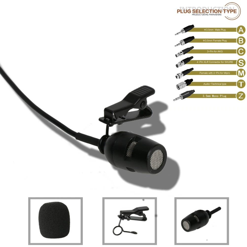 

4Pin XLR 3.5MM Lavalier Lapel Microphone Cardioid Pickup Pattern WIth Microphone Cover For Sennheiser For Shure Wireless Black