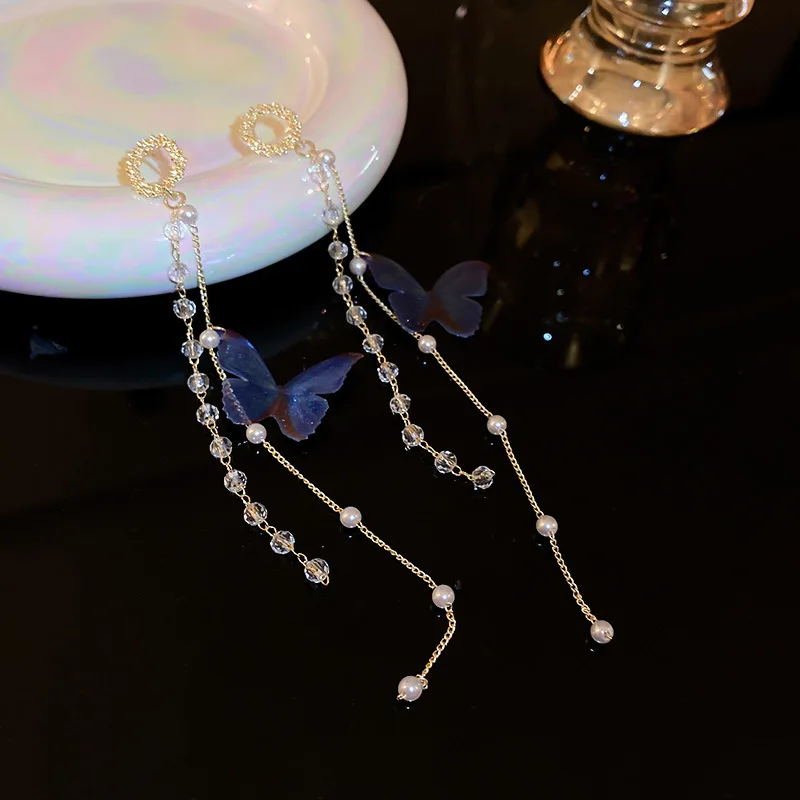 

New Acrylic Earrings Butterfly Women's Earrings Crystal Fashion Long Tassel Female Earrings Piercing Earrings 2022 Trend Jewelry