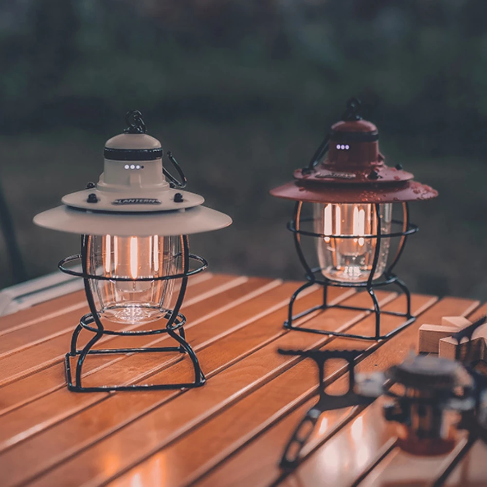 

Mini Vintage Metal Hanging Lanterns 2000mAh Battery Warm Light Led For Outdoor Camping Traveling Lantern USB Charging Tent Light