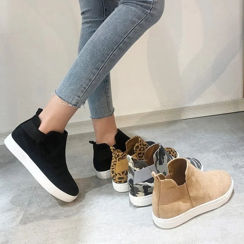 

Spring/Autumn 2021 New Shoes for Women Fashion Leopard Internal Increase Sneakers Women Elastic Band Low cut Platform Shoes