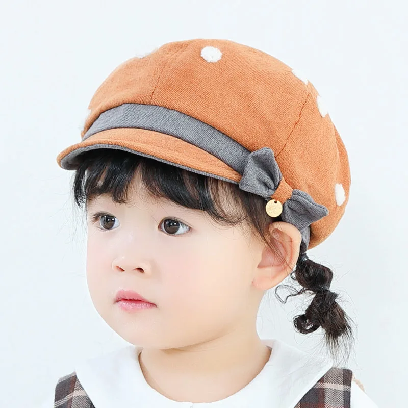 

Kids Casual Beret Classic Retro Dot Pattern Style Kids Fashion Hat Toddler Autumn Winter Cute Bowknot Berets Girls Cap 1-14y