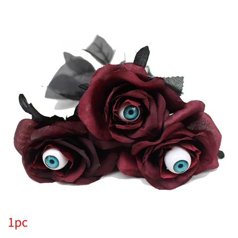 Искусственный черный цветок для косплея, 1 шт., 41 см, аксессуары для костюма, цветок ужаса, роза, искусственный цветок с глазным яблоком, товары для Хэллоуина