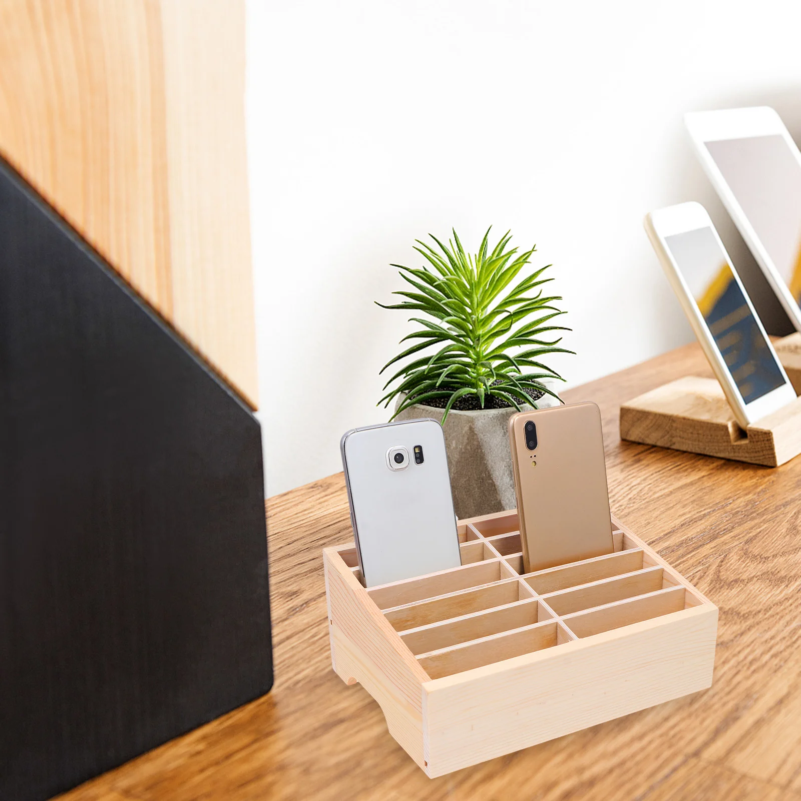 

12 Grids Mobile Phone Storage Box Portable Office Desk Management Shelf Wood Student