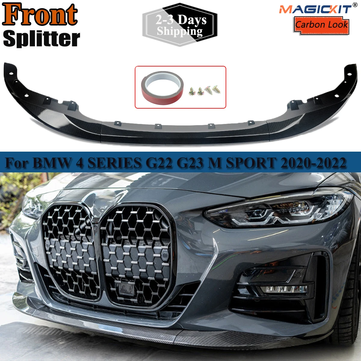 

Carbon Fiber Look Front Bumper Lip Spoiler Protector For G22 G23 430i 440i M440i 2020-2022 Coupe M Performance Style