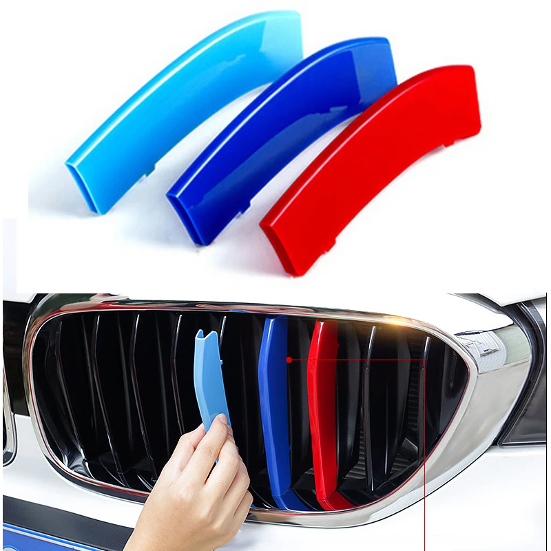 

3pcs 3D Car Front Grille Trim Sport Strips Cover Buckle Styling Stickers For 2004-2010 BMW 5 Series E60 Decorative Accessories