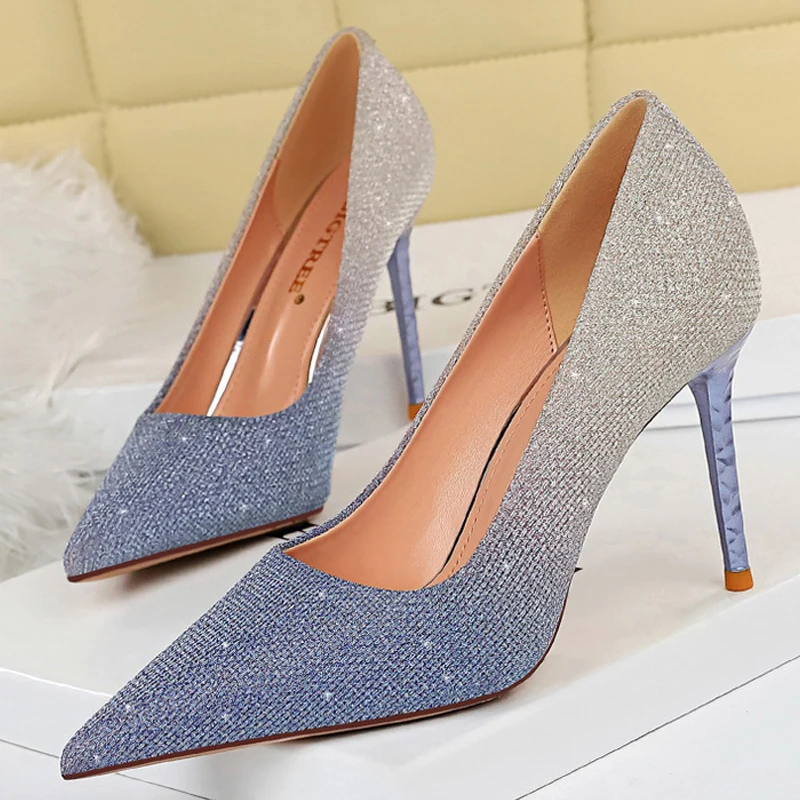 

Shoes Gradient Color Woman Pumps Sequin Cloth Heels Women Shoes Stiletto Heels 2021 Female Heels Women Basic Pump Shoes
