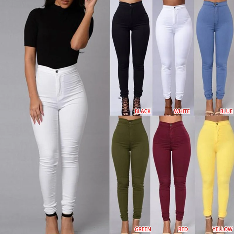 

Fashion Plain Color Skinny Jeans Zipper Trousers Casual High Waist Tights Leggings Stretch Push Up Slim Pencil Feet Pants Women