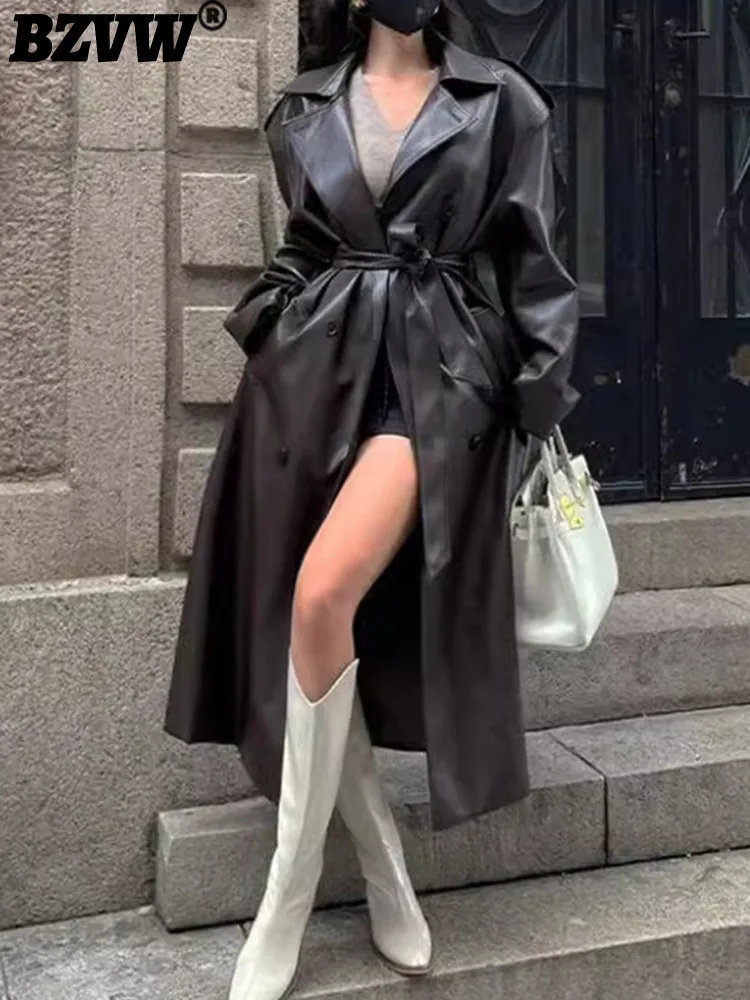 BZVW уличная ветровка женская двубортная куртка с лацканами и поясом со сборкой на