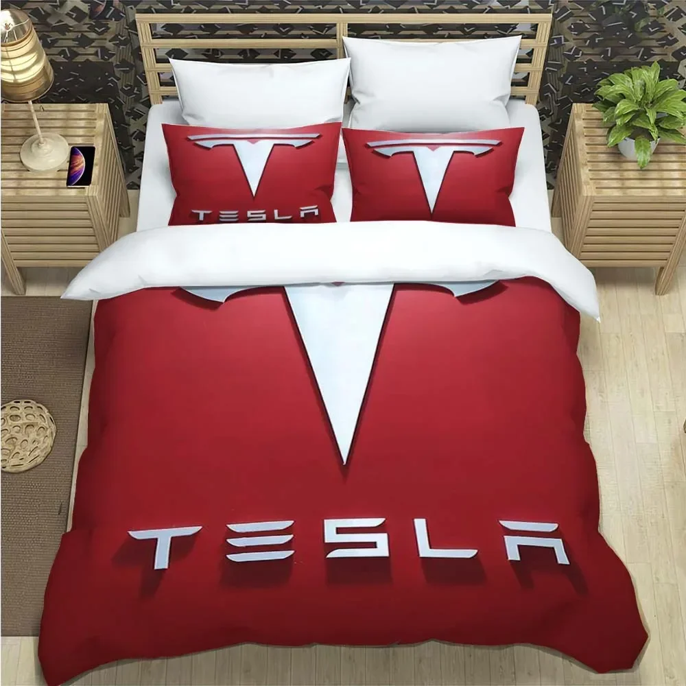 T-Tesla Pattern Quilt Cover With Pillowcases 3D Digital Printed Bedding Set Twin Full Queen King Christmas Gift