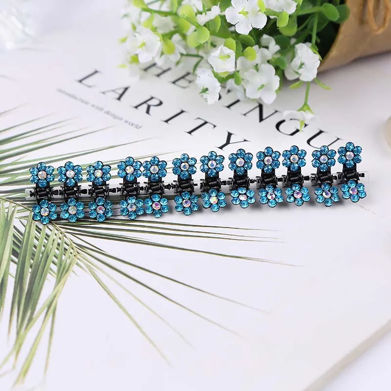 

12pcs/set Mini Rhinestone No-Slip Grips Hair Clips for Women Girls Glitter Teeth Metal Clamps Flower Hair Accessories