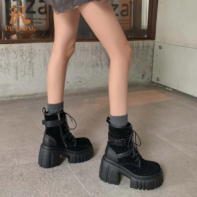 PRXDONG Женская обувь высшего качества из натуральной кожи черные мотоциклетные