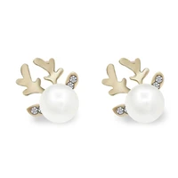women pearl stud earrings classic simple personality animal elk deer stud earrings for women kids girls party gifts accessories