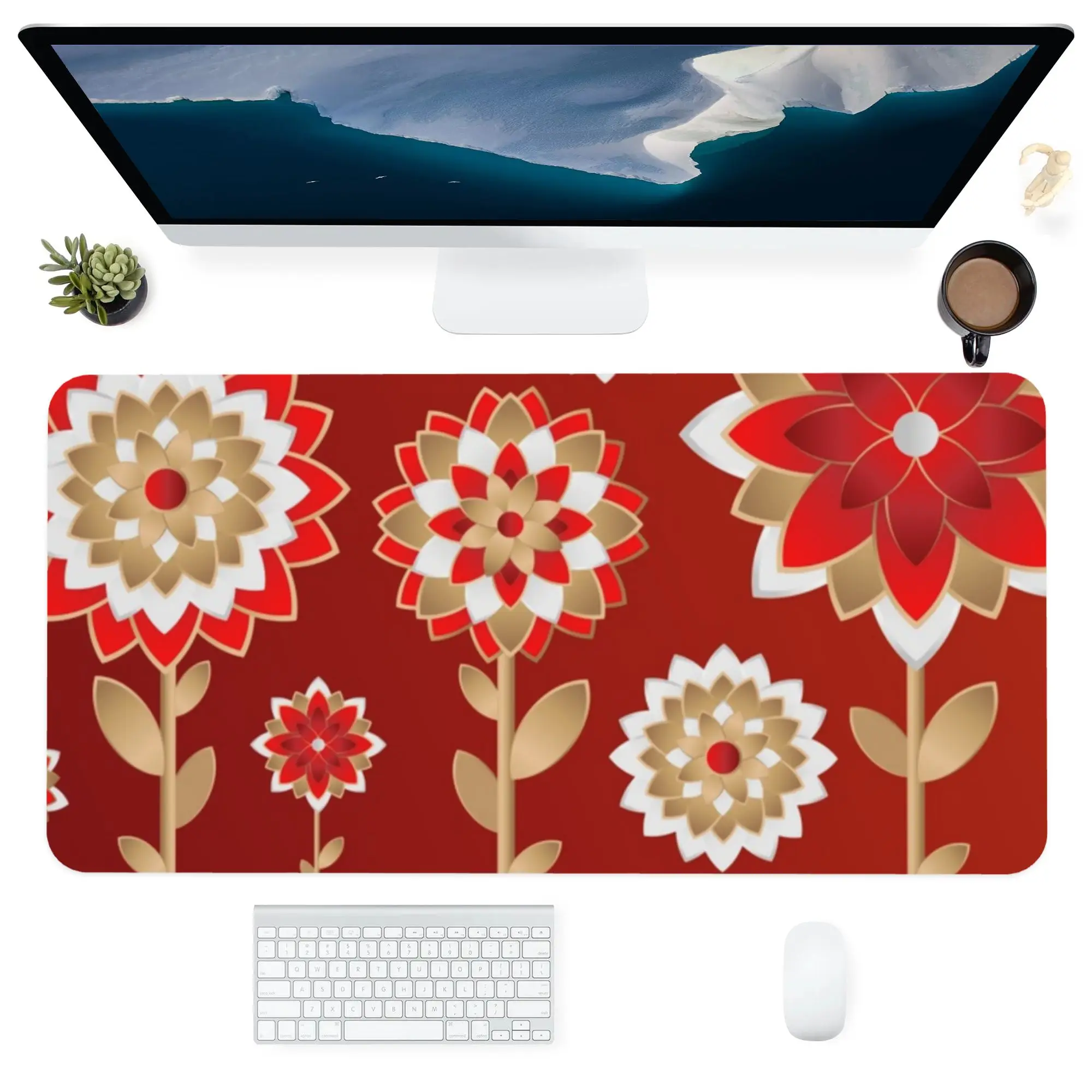

Keyboard Computer Office Supplies Accessorie Mouse Pad Durable Personalized Large Square Desk Pads Mat Red Flower Pattern Gift