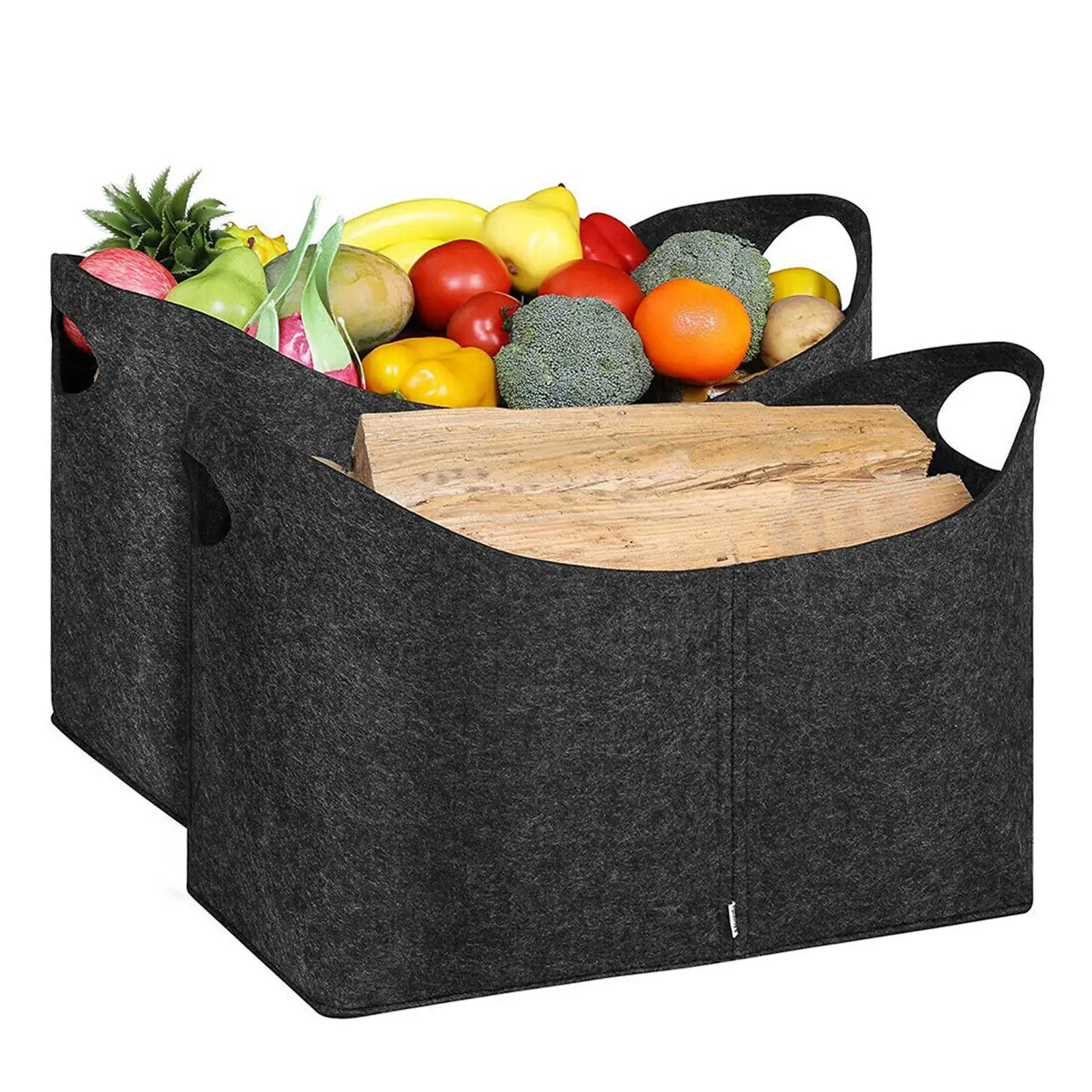 1pc Felt Storage Bag Fireplace Wood Bags Fruit Vegetable Storage Basket Rack Firewood Pocket Bag Home Storage Bags Holder