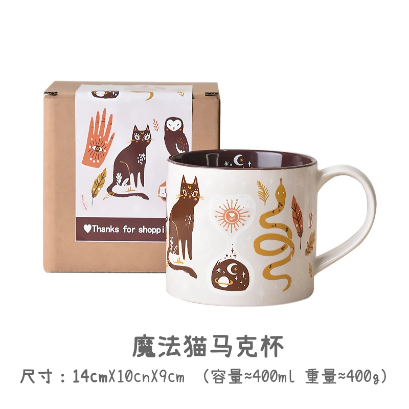 

Cute color contrast cat cup plate office coffee cup household cartoon water cup ceramic mug milk cup