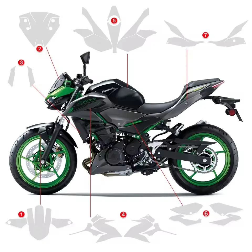 Фото Защитная пленка из ТПУ/ППФ для Kawasaki Z500 Z 500, самовосстанавливающаяся, от царапин, глянцевая/матовая, для защиты лакокрасочного покрытия бака №2