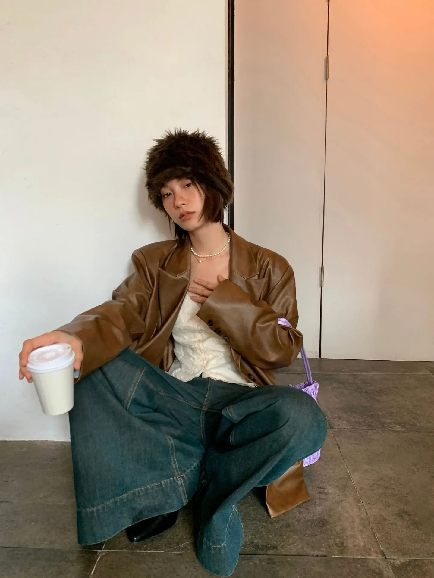 Осень 2023, новое модное повседневное кожаное пальто