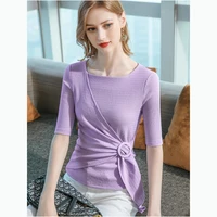 new women elegant square collar chiffon blouse summer 2022 fashion chic pleated jacquard bandage design slim blouse tops