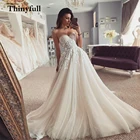 Элегантное свадебное платье из органзы, с длинными рукавами-бантами, с V-образным вырезом, ТРАПЕЦИЕВИДНОЕ, 2021