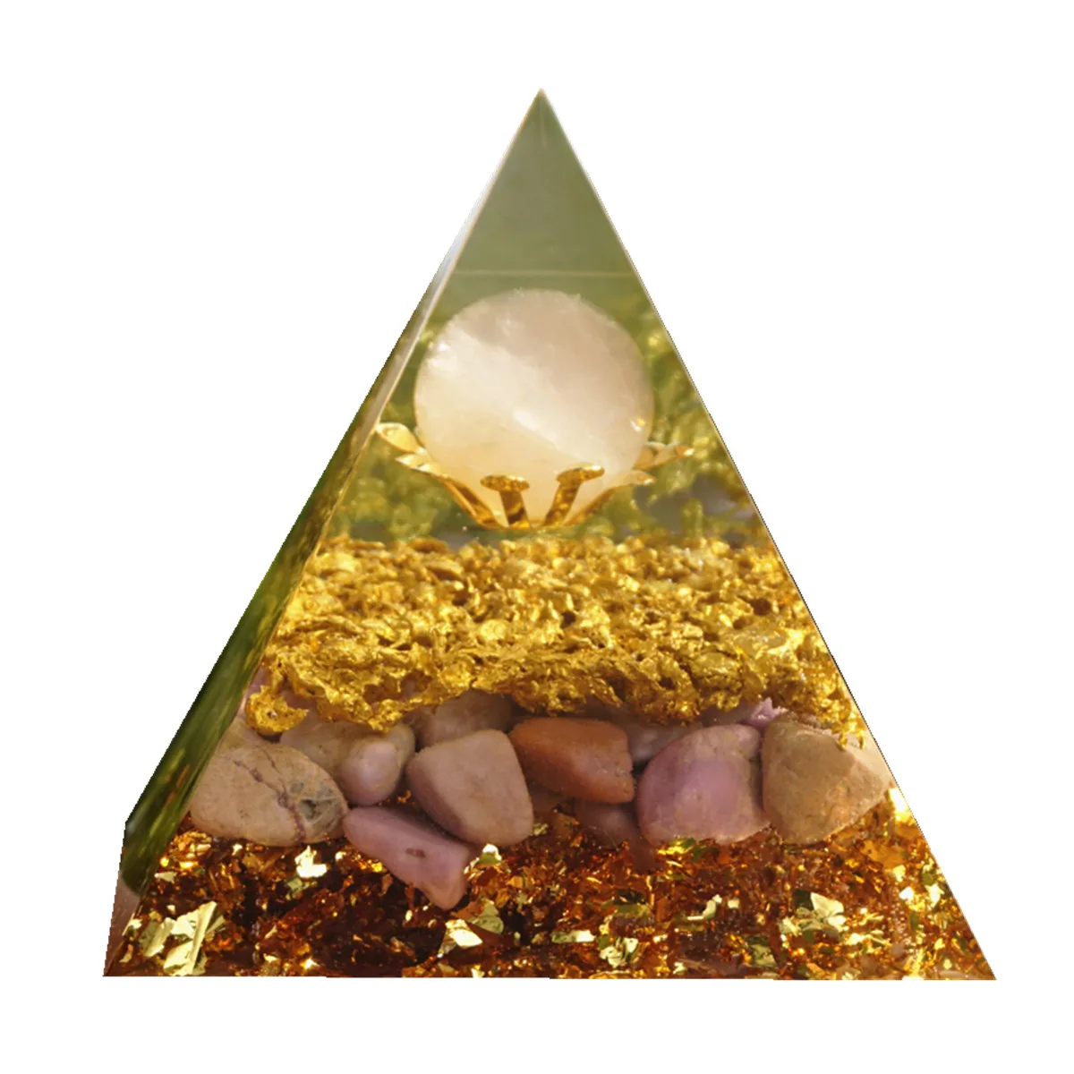 

Powerful Orgonite Pyramid Rose Quartz Sphere with Lepidolite Crystal Gemstone Copper Shavings EMF Protection Orgone Pyramide