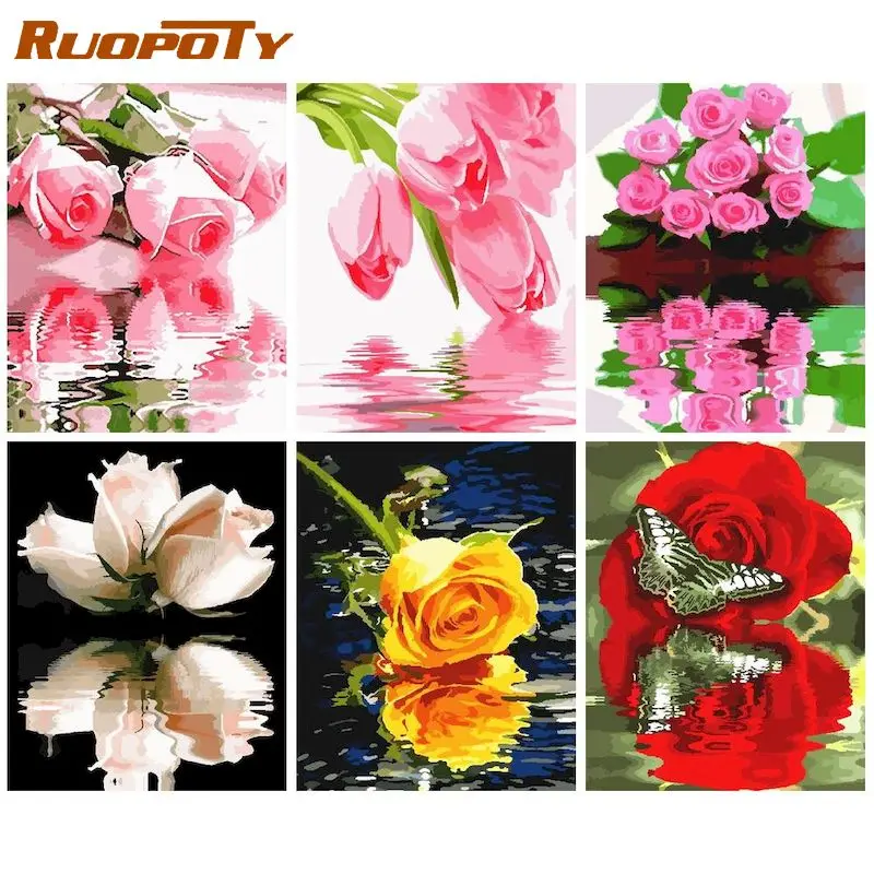 

RUOPOTY Frame Acrylic Painting By Numbers Original Gifts Markers By Numbers Flowers On Water Paint For Wall Decor Adults DIY Cra