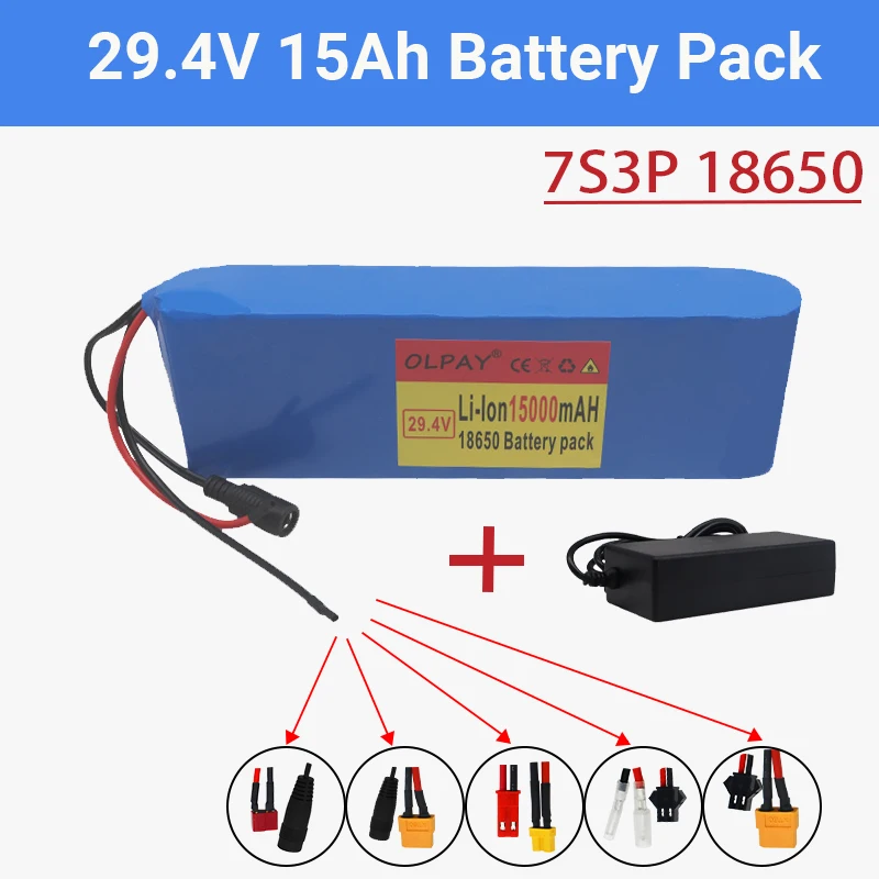 

2022 Original 7S3P29.4V 15Ah Li-ion Battery Pack with 15AH Balanced BMS for Electric Bicycle Scooter Power Wheelchair+2A Charger